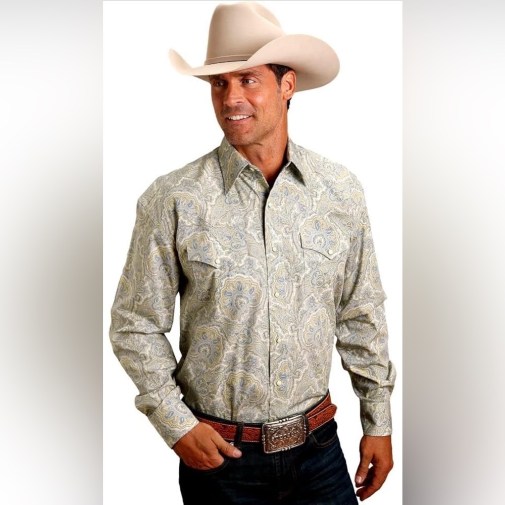 STETSON Men’s Collared Longsleeves Snap Shirt (LARGE)